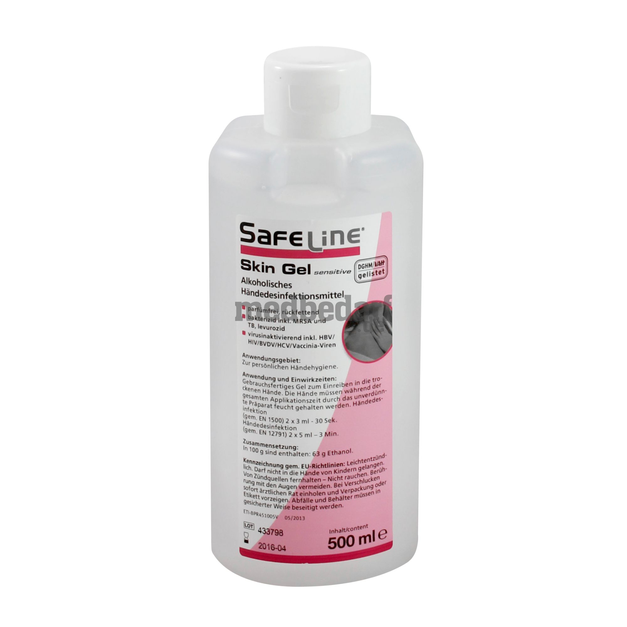 Safeline Skin Gel Sensitive, Händedesinfektion, 500 ml