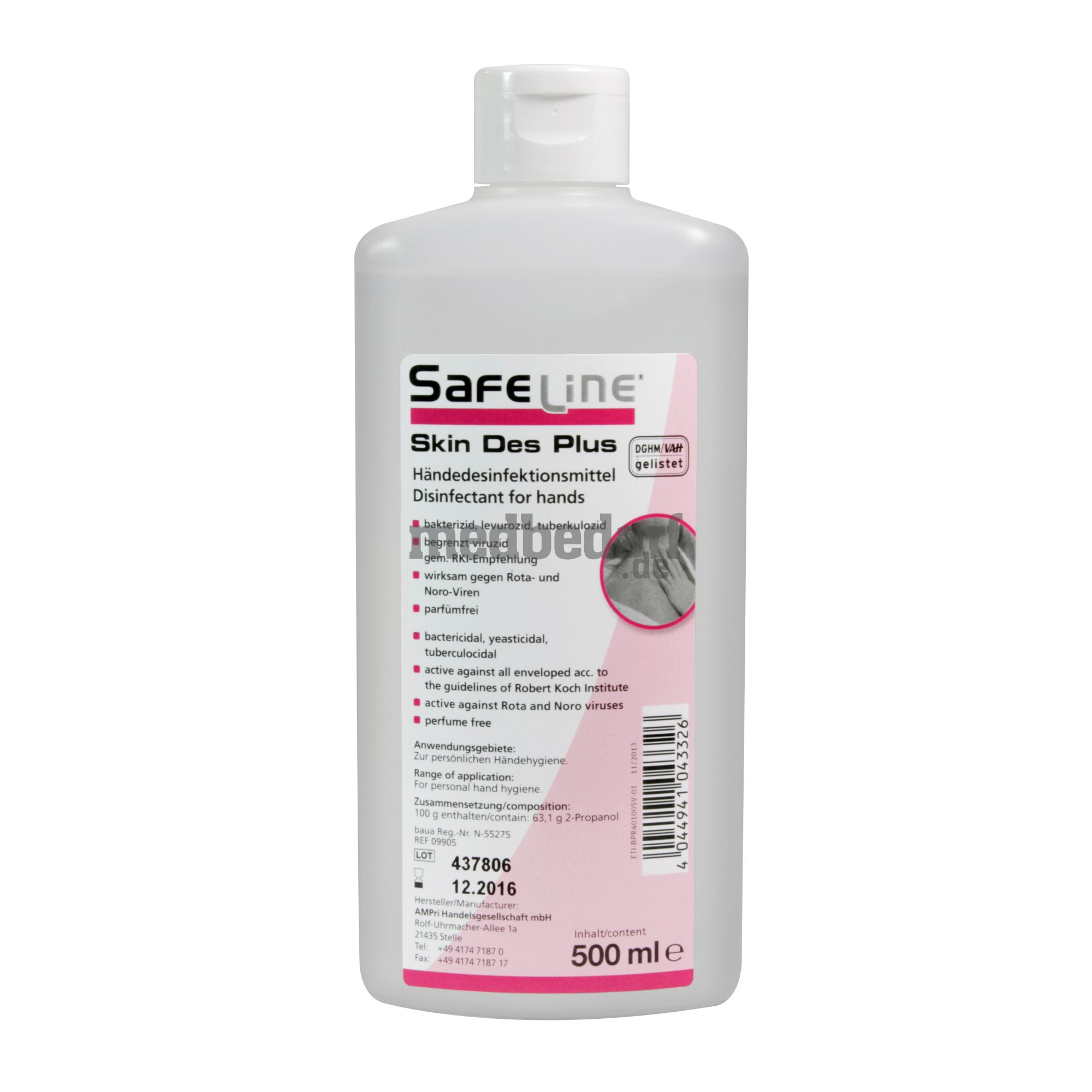 Safeline Skin Des Plus, Händedesinfektion, 500 ml