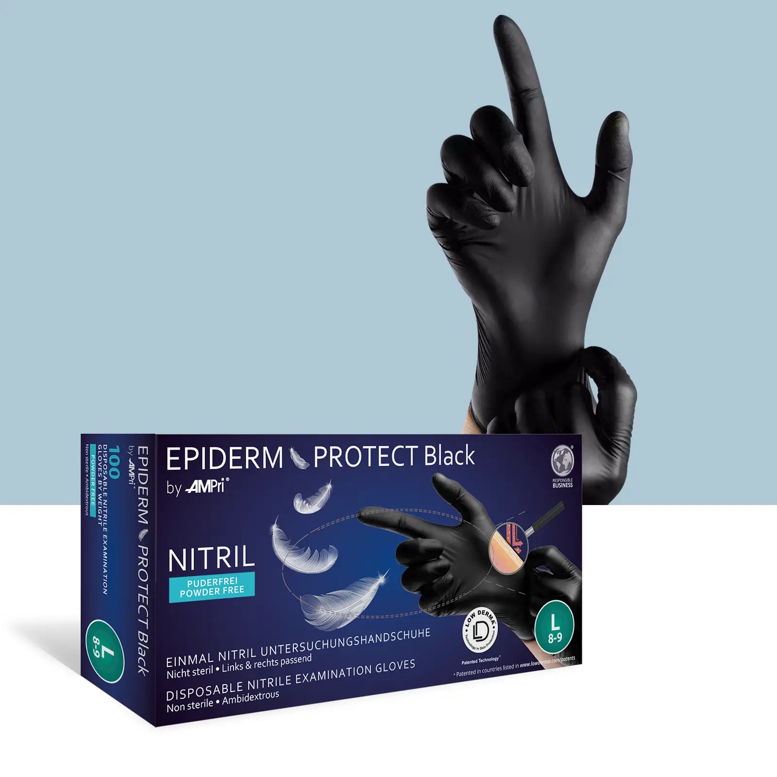 Nitril-Handschuh, Epiderm Protect Black, puderfrei, Gr. M